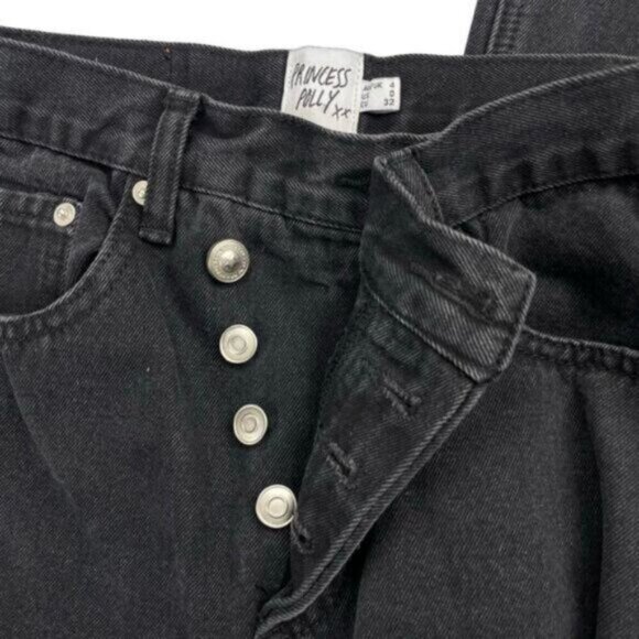 Princess Polly Holly Asymmetric Ripped Leg Black Denim Womens Size 0 - Picture 9 of 9